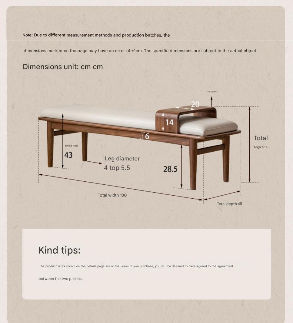 Black Walnut, Oak Solid Wood Soft Packed Bench