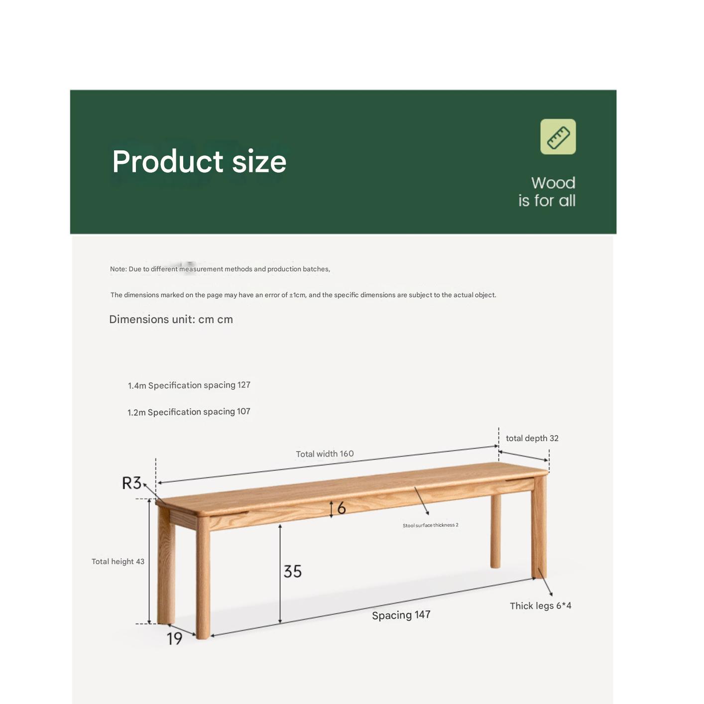 Oak Solid Wood Modern Long Bench