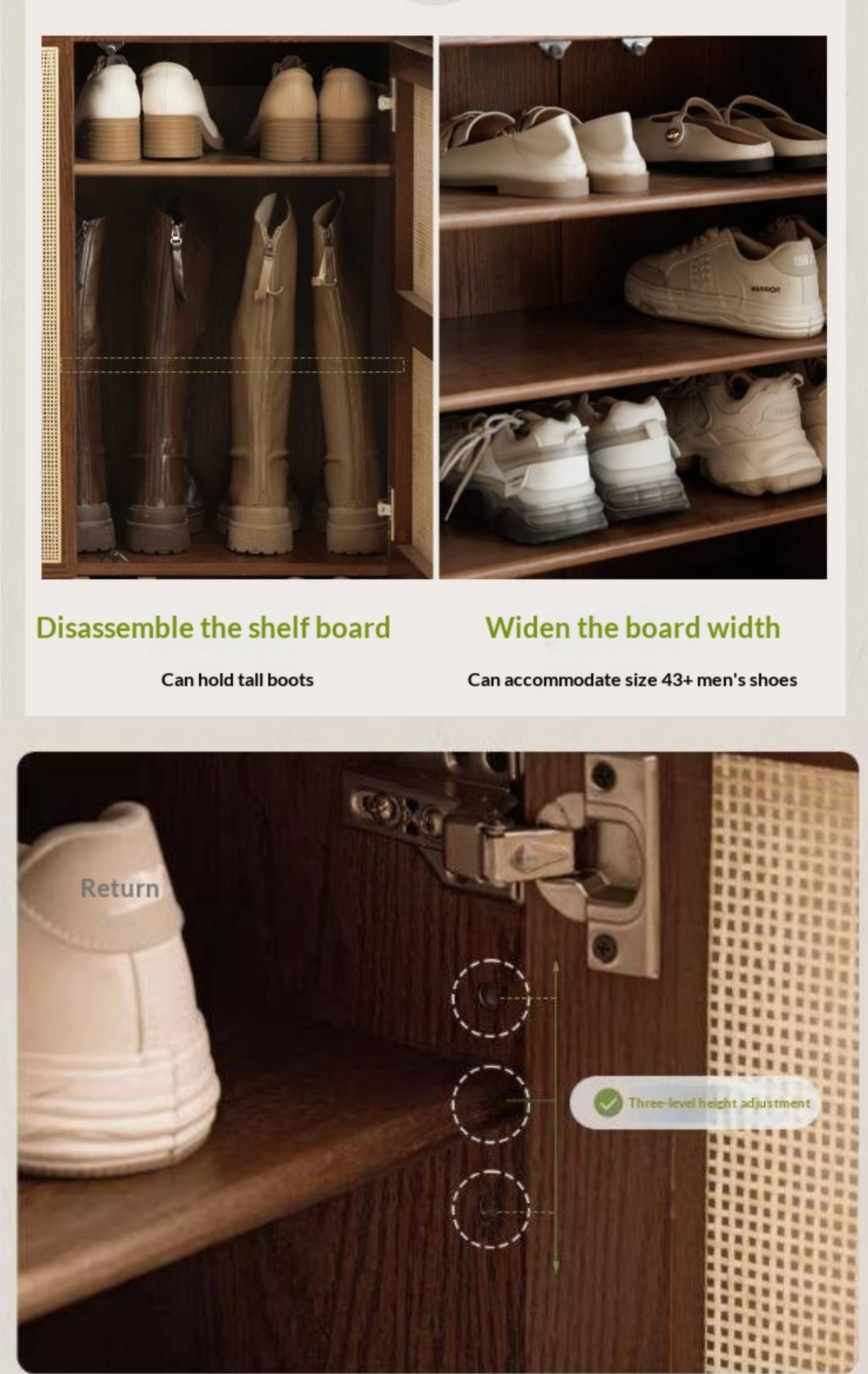 Oak Solid Wood Shoe Cabinet with Rattan Storage