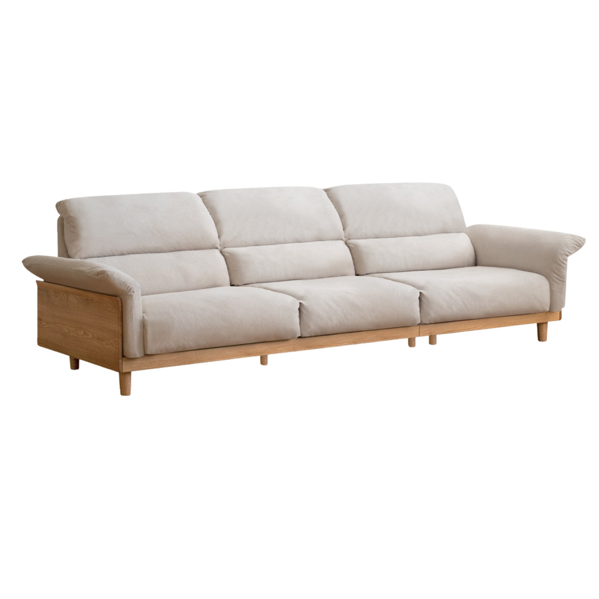 Oak Solid Wood Fabric Sofa, Couch with High Back Cushions, Durable Pet-Friendly Upholstery