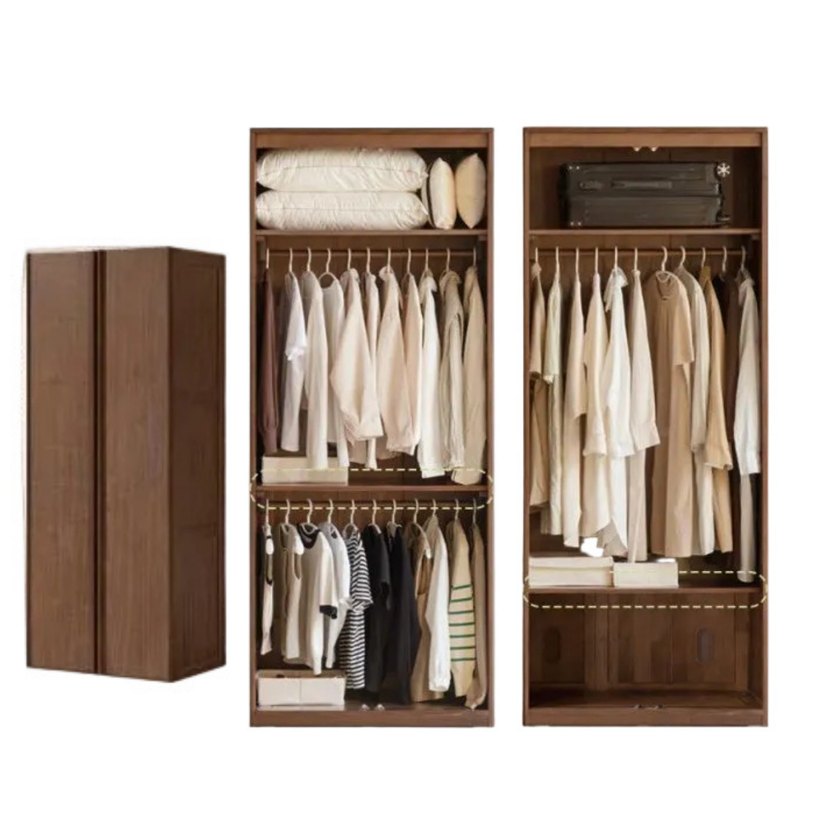 Black Walnut Solid Wood Wardrobe with Italian Light Luxury Style and Double Doors