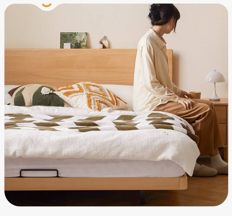 European Beech Solid Wood Bed — Nordic Minimalist Style