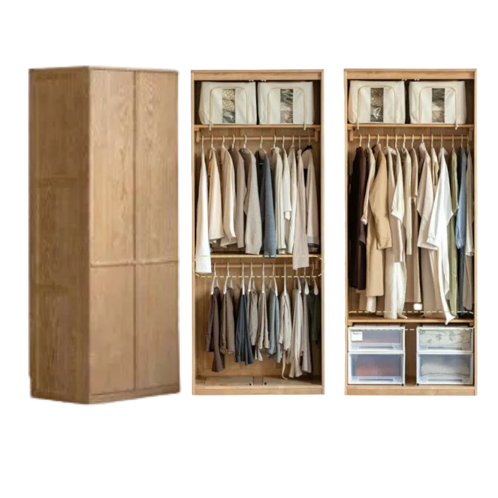 Ash Solid Wood Wardrobe with Minimalist Design and Storage Space