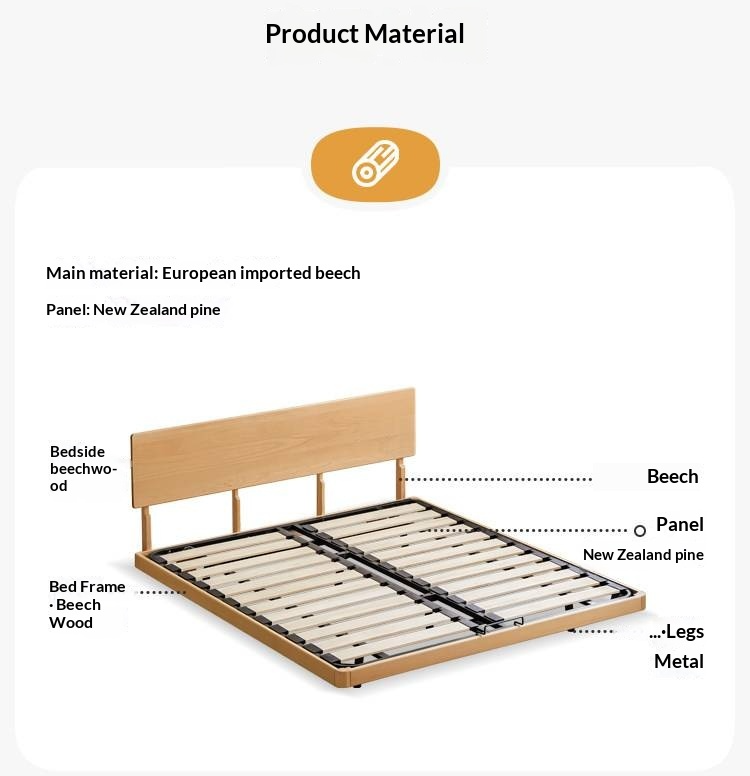 European Beech Solid Wood Bed — Nordic Minimalist Style