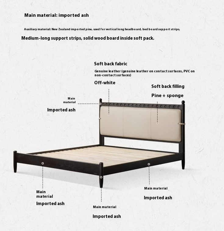 Ash Solid Wood Bed – Bauhaus Style with Soft Leather Upholstery