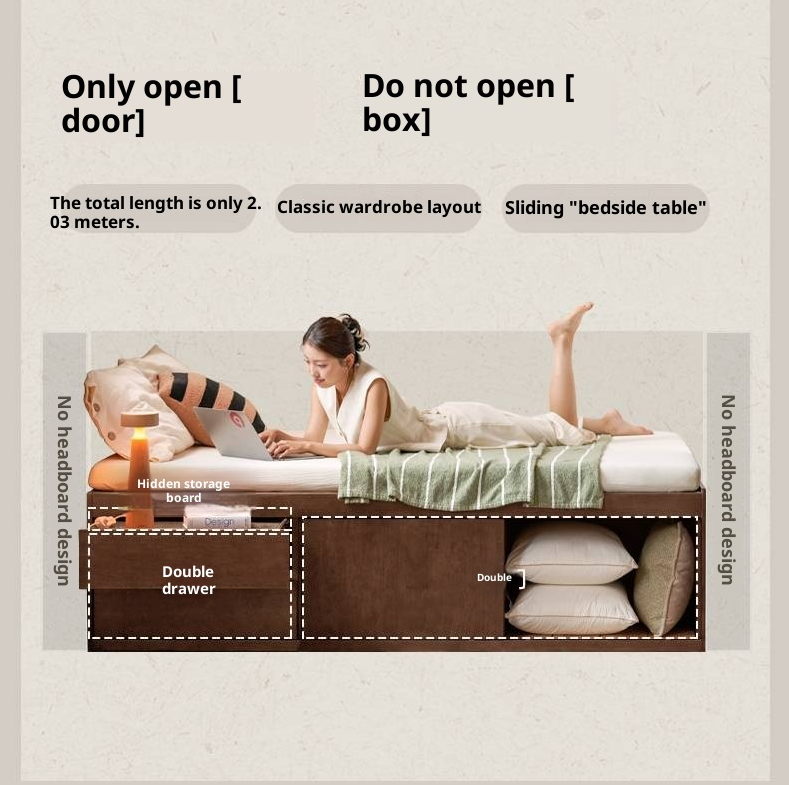 Rubberwood Solid Wood Modern Simple Box Platform Bed, Headboard-Free Bed