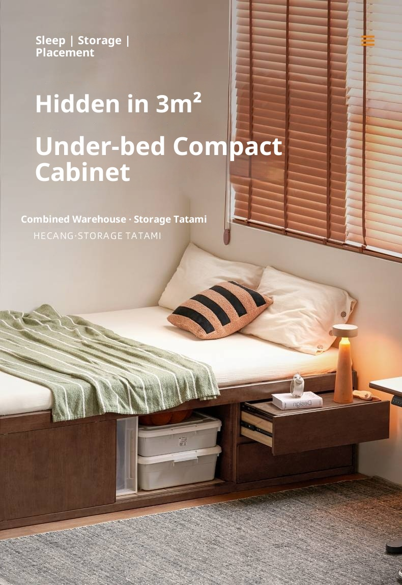 Rubberwood Solid Wood Modern Simple Box Platform Bed, Headboard-Free Bed