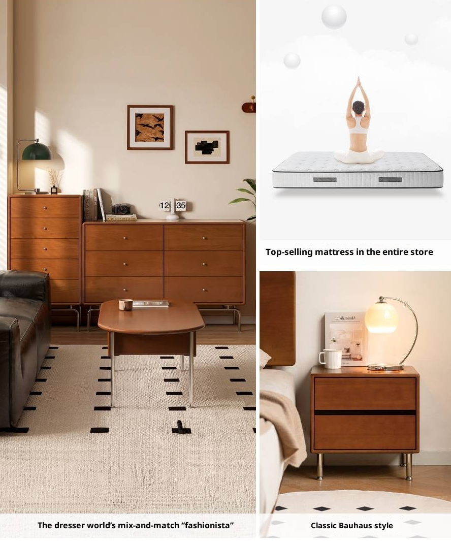 Poplar Solid Wood Bedroom Vintage Style Combination Set