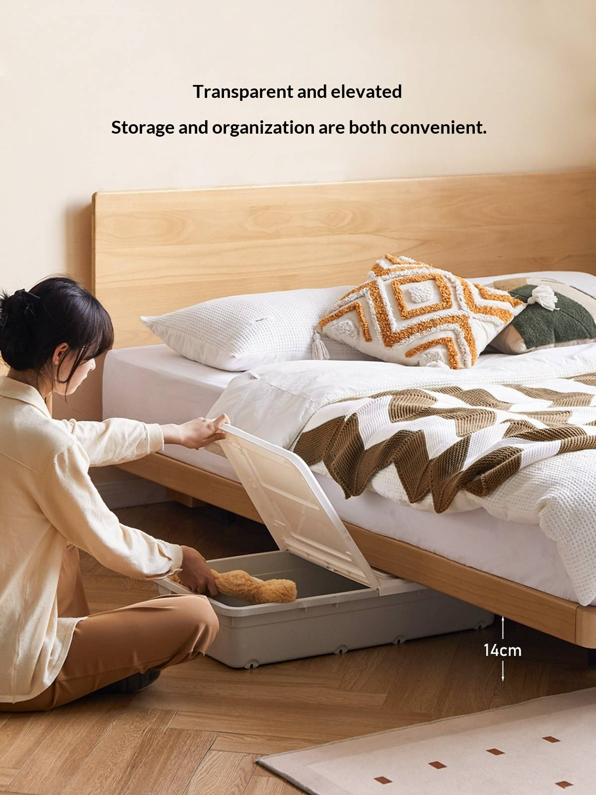 European Beech Solid Wood Bed — Nordic Minimalist Style