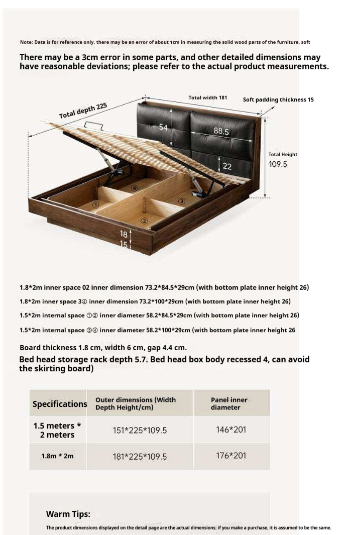 Black Walnut Solid Wood Genuine Leather Lift-Up Storage Bed with Tufted Headboard and LED Floating Base
