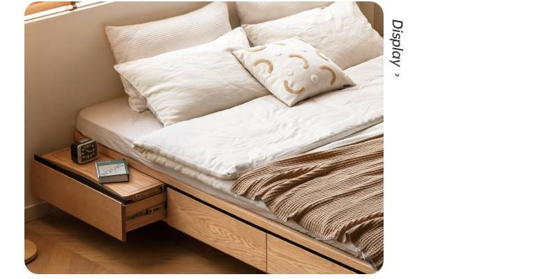Oak Solid Wood Platform Bed — Headboard-Free, Drawer Storage, Simple Pull-Out Design