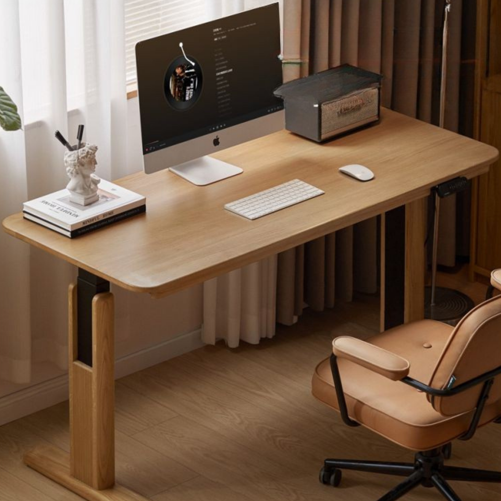 Oak Solid Wood Electric Lift Office Desk