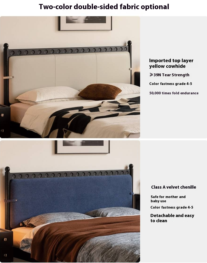 Ash Solid Wood Bed – Bauhaus Style with Soft Leather Upholstery