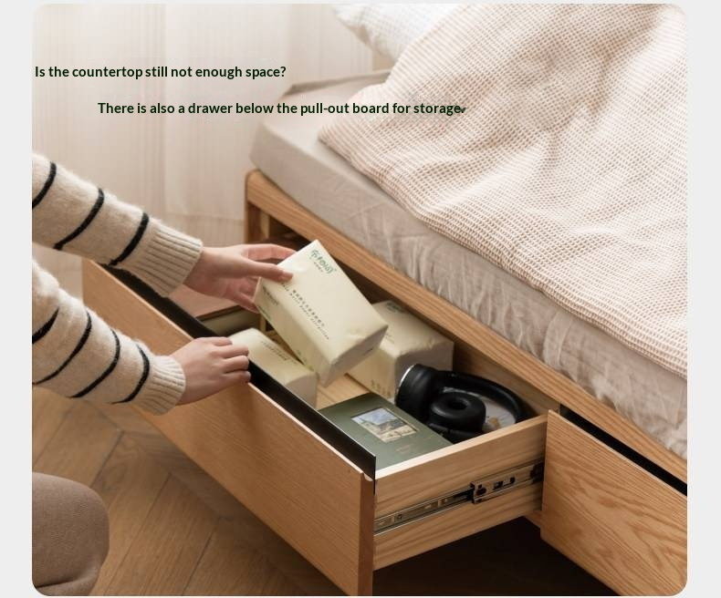 Oak Solid Wood Platform Bed — Headboard-Free, Drawer Storage, Simple Pull-Out Design