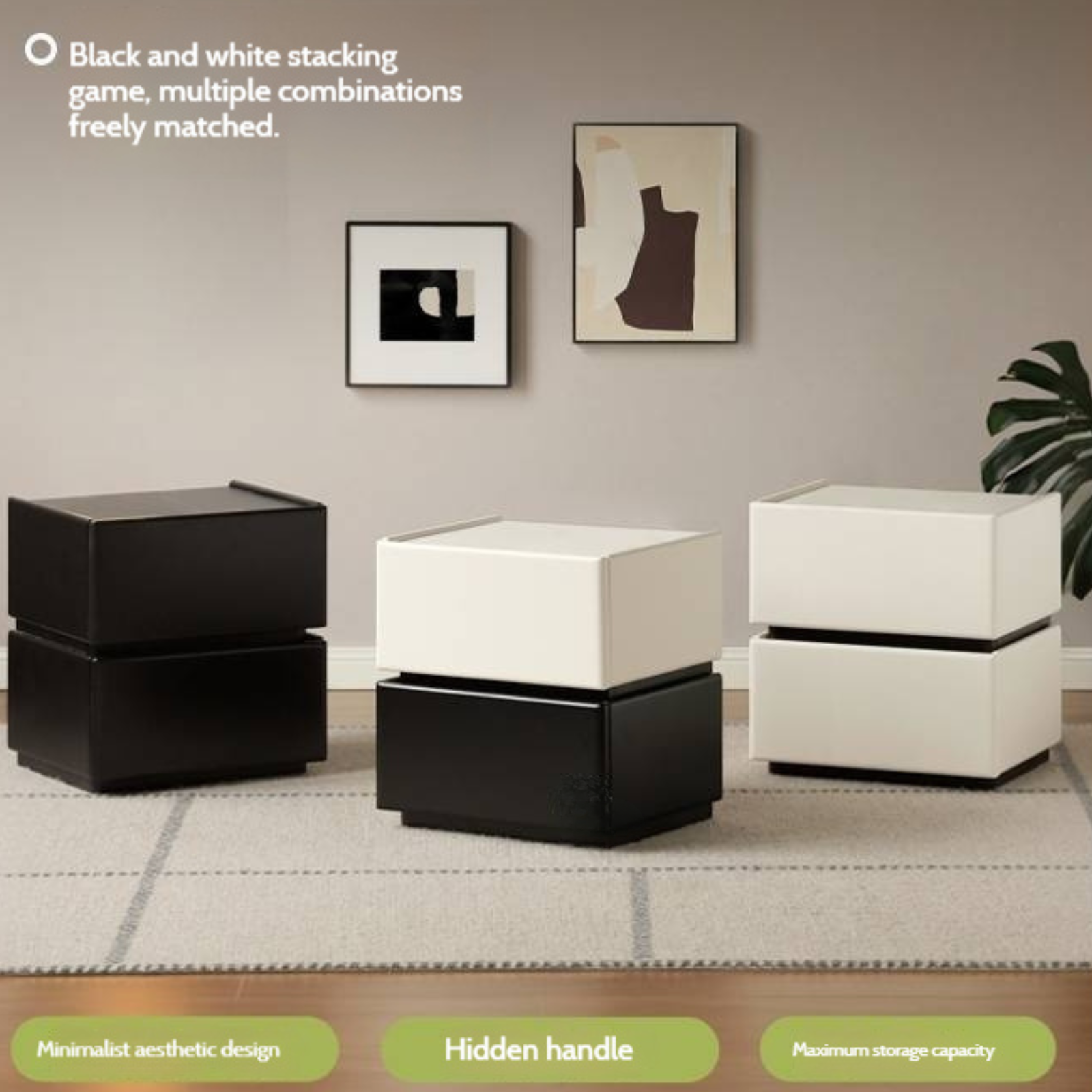 Beech Solid Wood White Cream Style Nightstand
