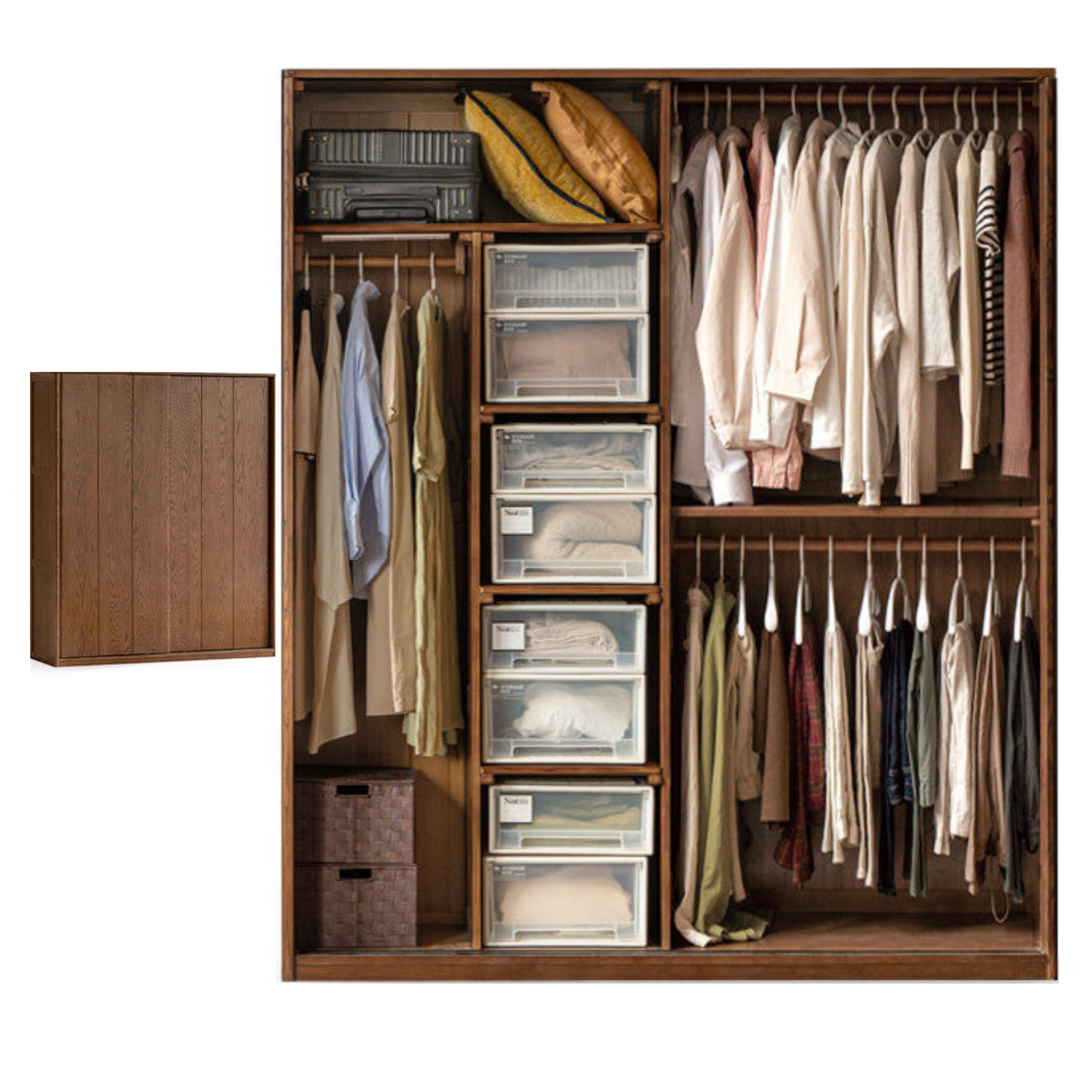 Oak Solid Wood, Solid RubberWood  Modern Style Wardrobe
