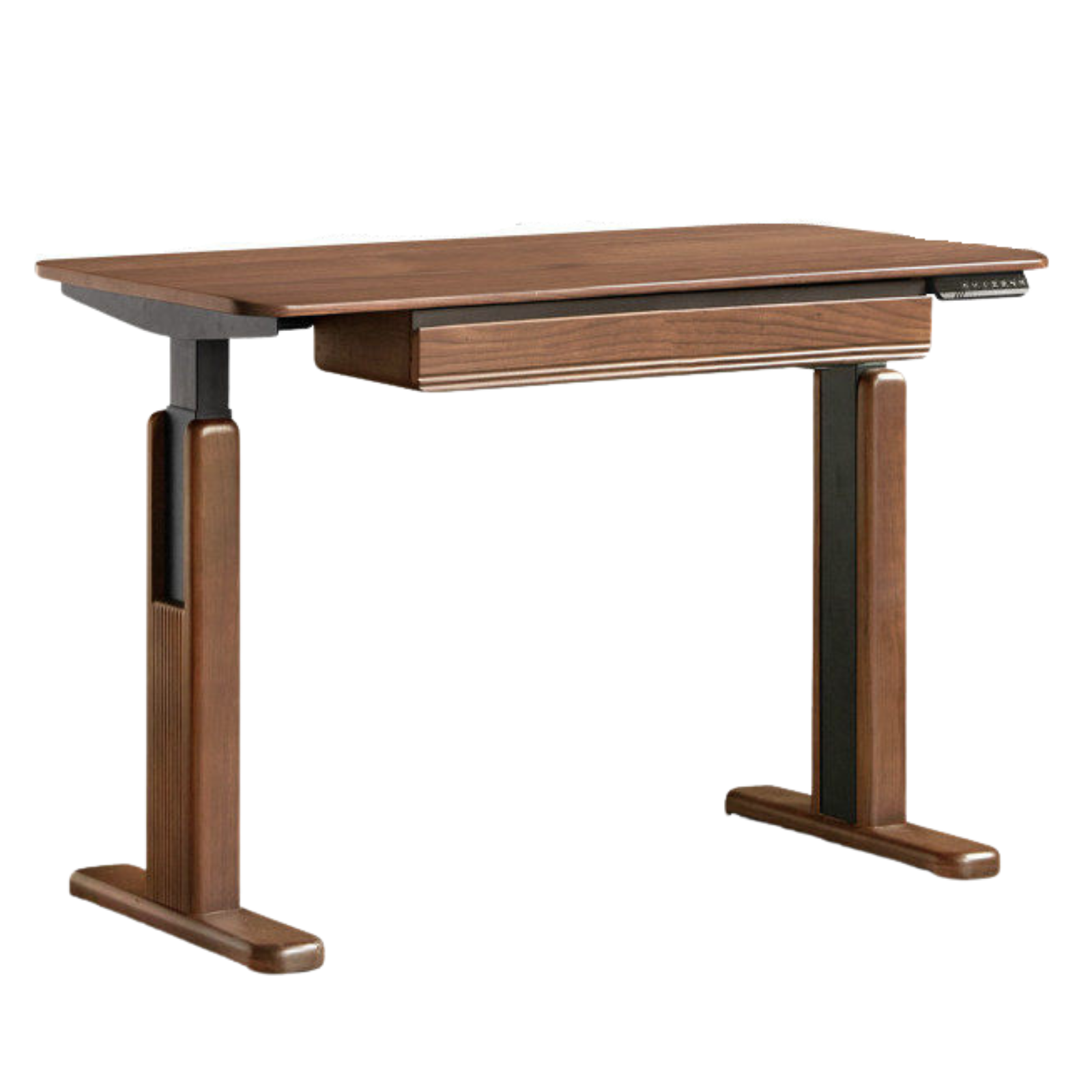 Black Walnut, White Ash Solid Wood Electric Height-Adjustable Standing Desk with Storage Drawers