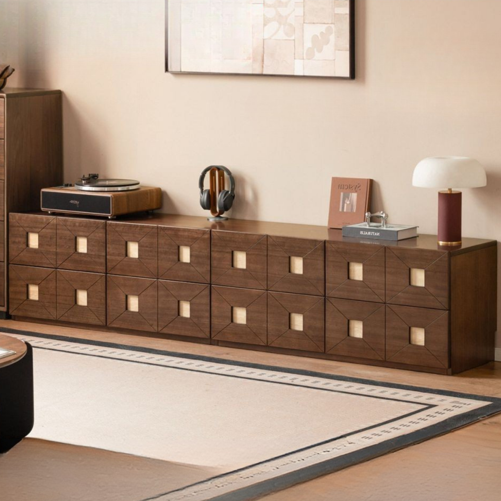 Sandalwood Solid Wood Vintage TV Cabinet with Floor Standing and Storage Space