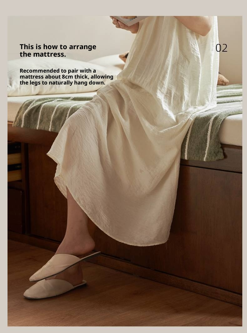 Rubberwood Solid Wood Modern Simple Box Platform Bed, Headboard-Free Bed