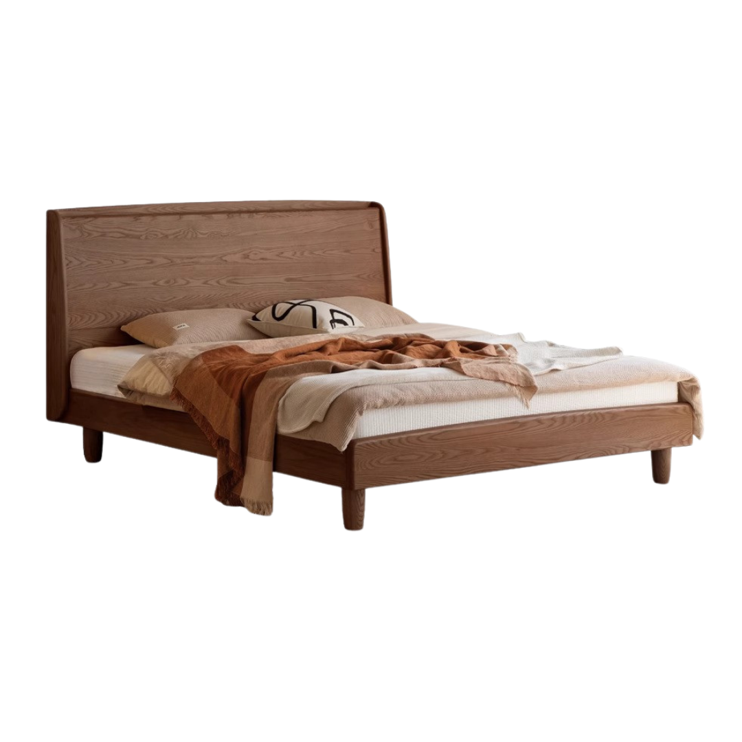 Ash Solid Wood High Backrest Large Bed