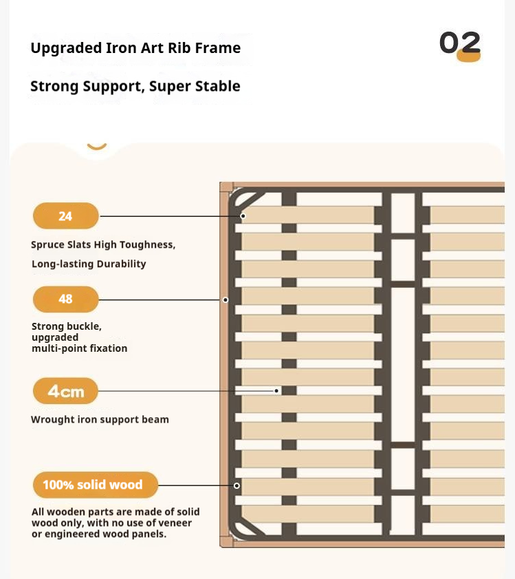 European Beech Solid Wood Bed — Nordic Minimalist Style