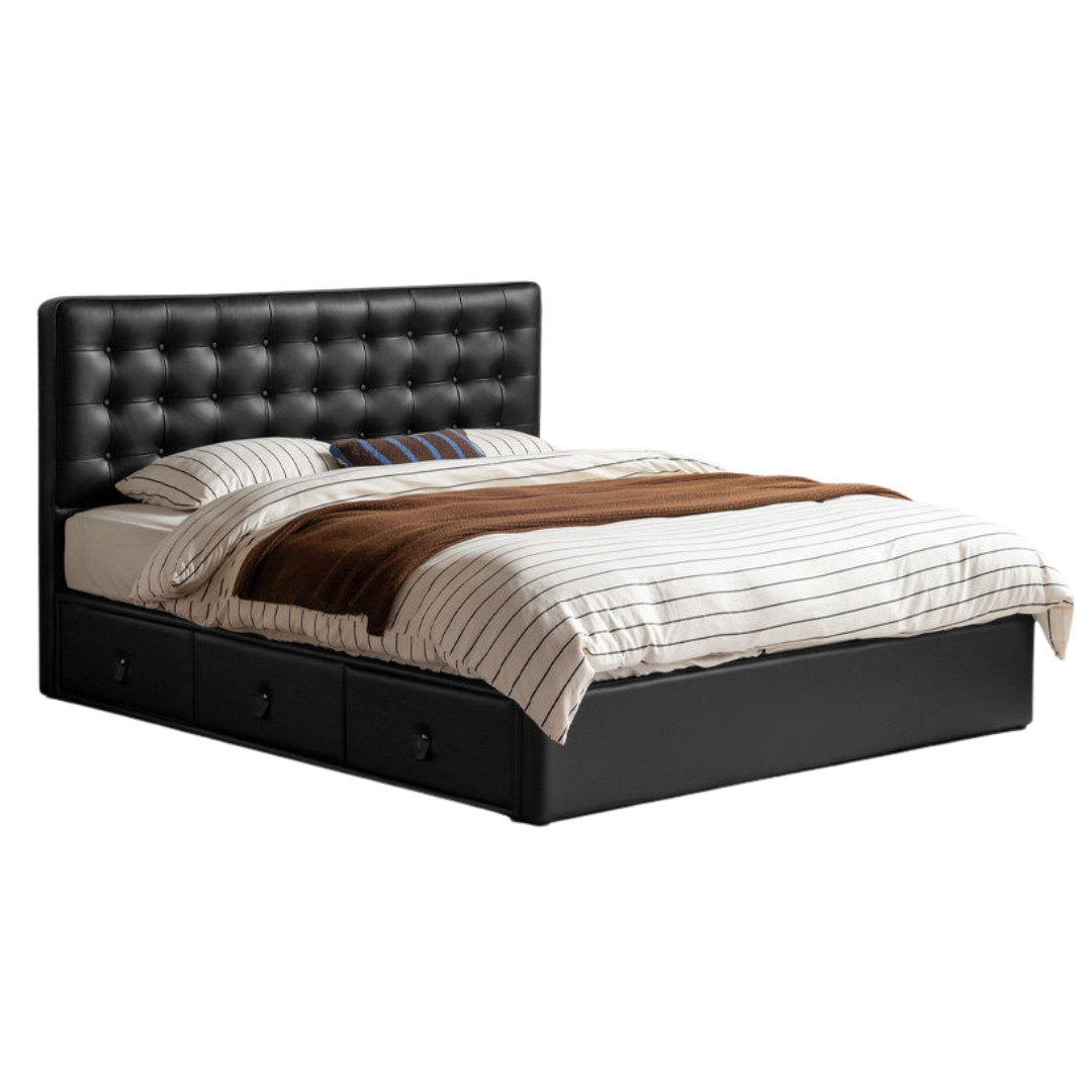 Genuine Leather Hydraulic Lift Storage Bed with Drawers