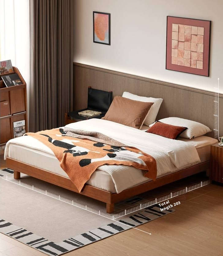 Poplar Solid Wood Platform Bed, Headboard-Free Bed