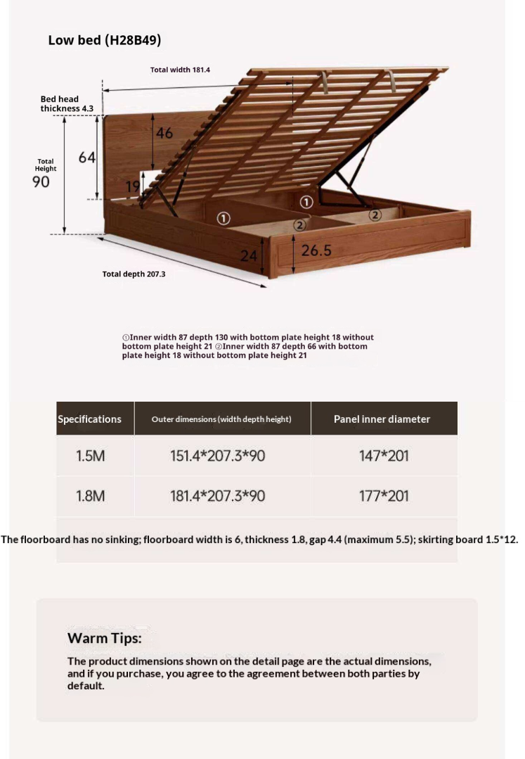 Oak Solid Wood Modern Simple Double Storage Box Bed