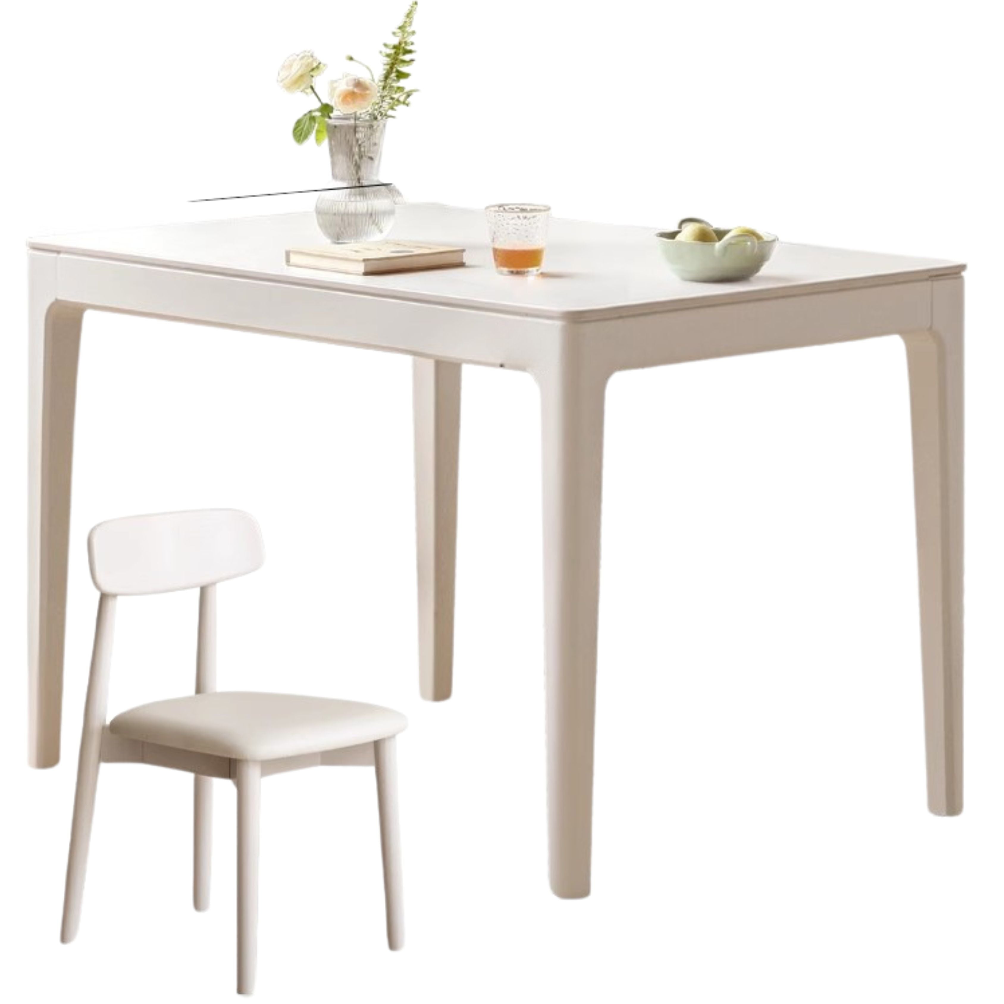 Birch Solid Wood Rock Plate Dining Table White Cream