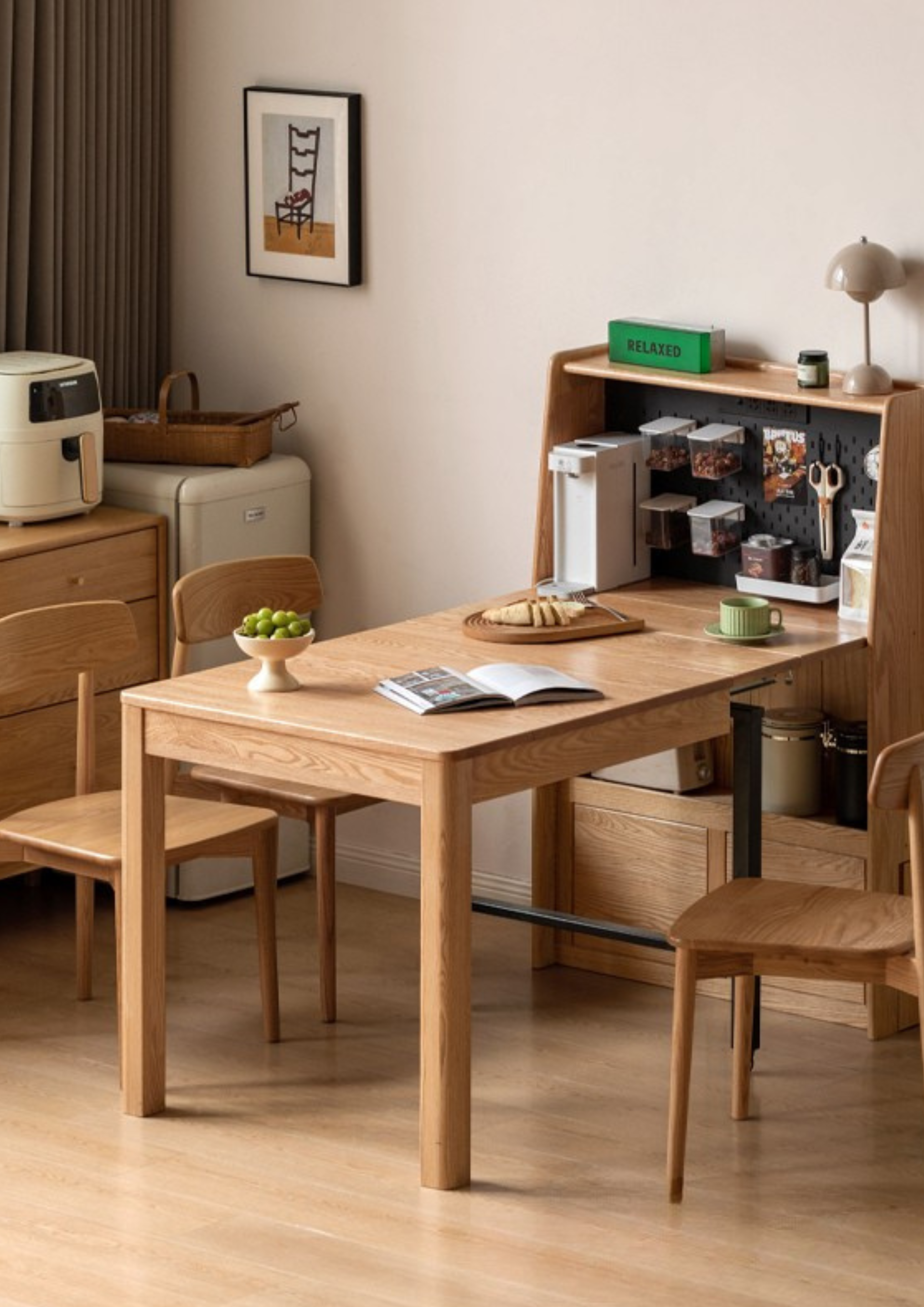 Oak Solid Wood Modern Minimalist Extendable Dining Table