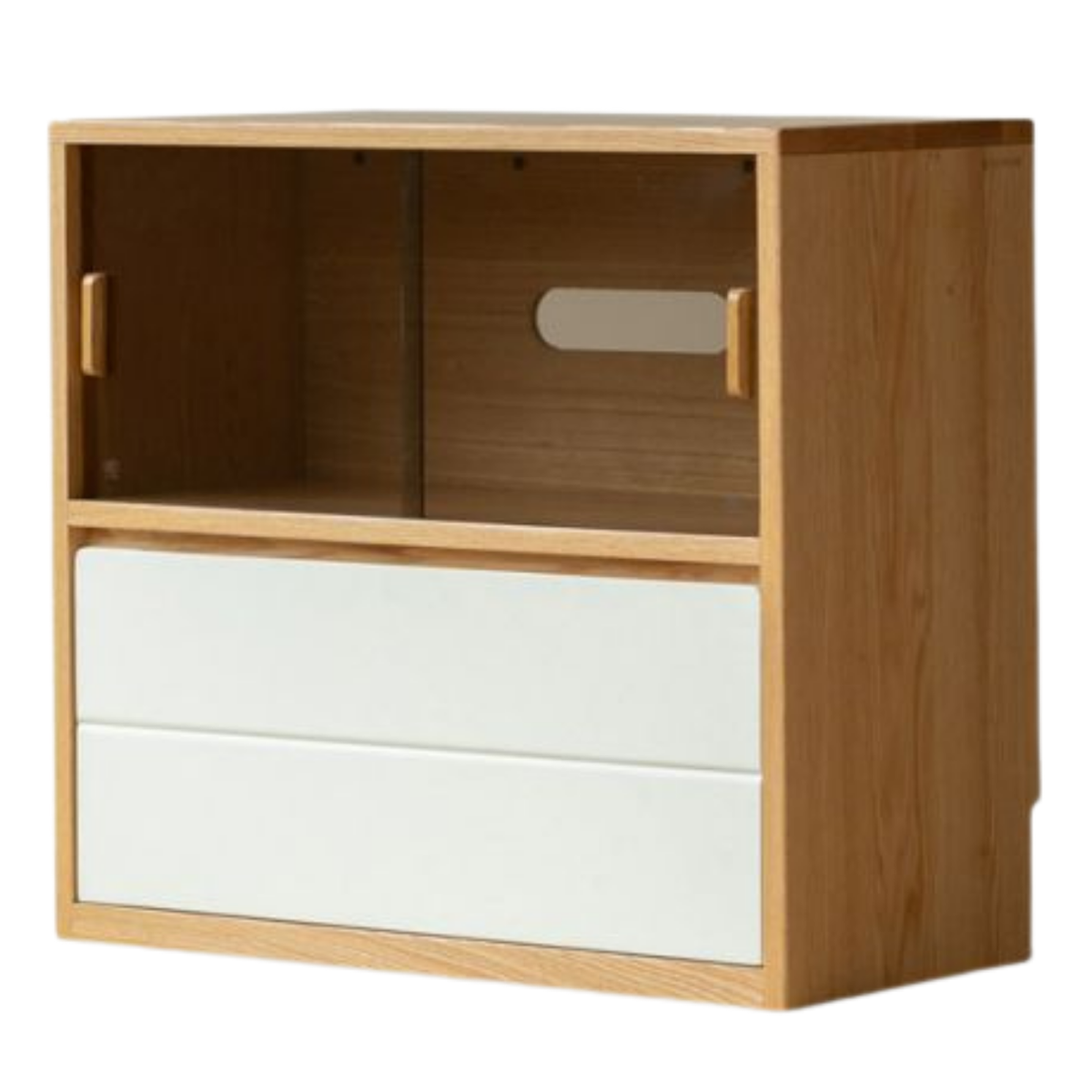 Oak Solid Wood Modular TV Cabinet System with Two-Tone Sliding Doors