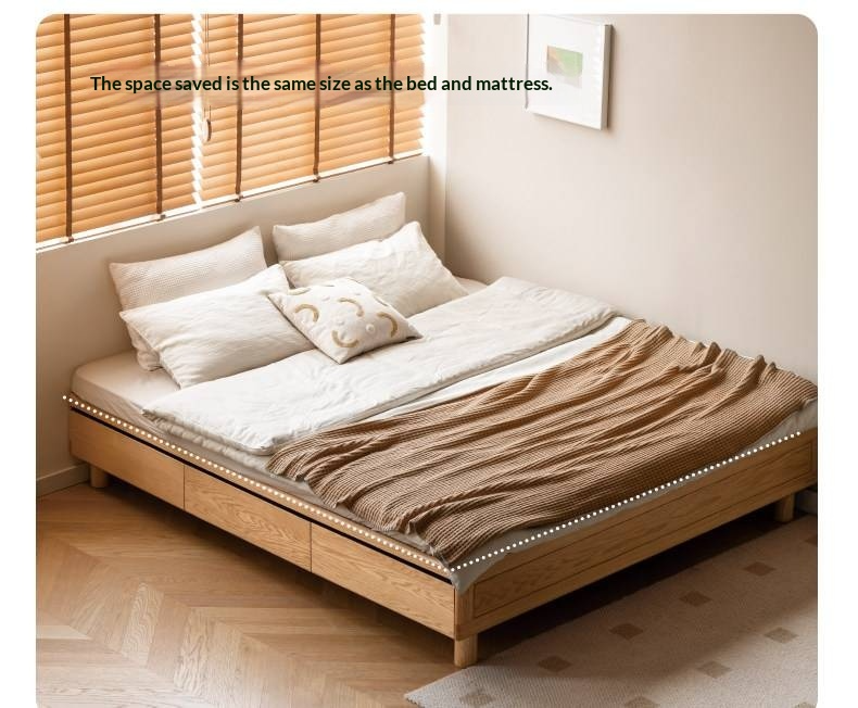 Oak Solid Wood Platform Bed — Headboard-Free, Drawer Storage, Simple Pull-Out Design