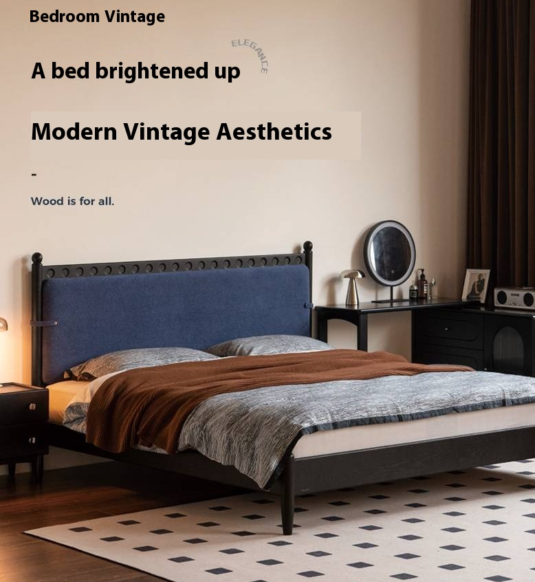 Ash Solid Wood Bed – Bauhaus Style with Soft Leather Upholstery