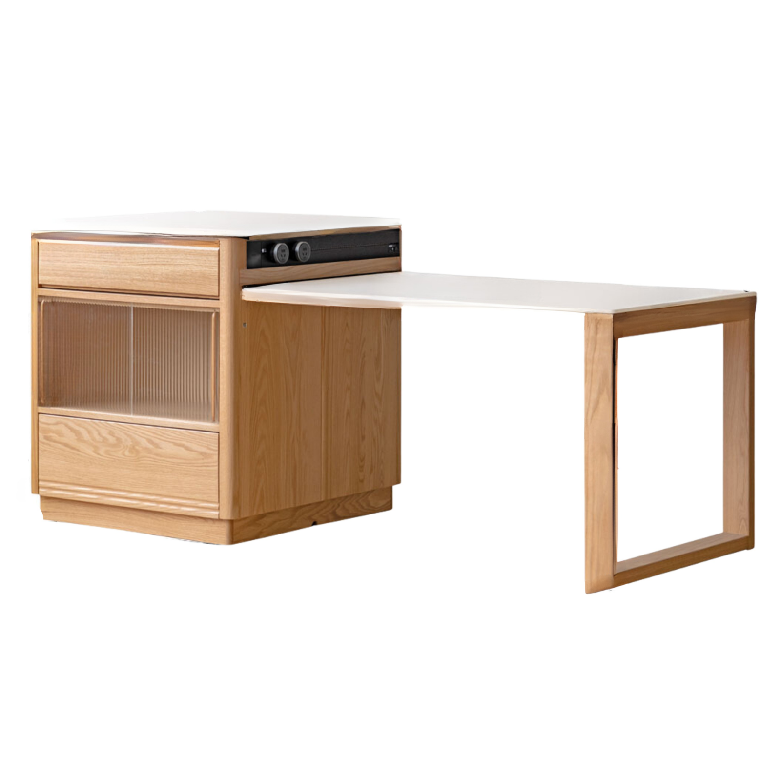 Oak Solid Wood Island + Table Integrated Retractable Rock Board