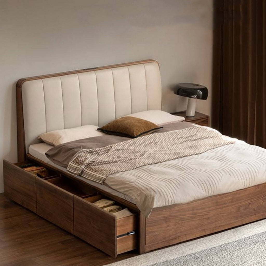 Black Walnut Solid Wood Italian Light Luxury Soft Bed
