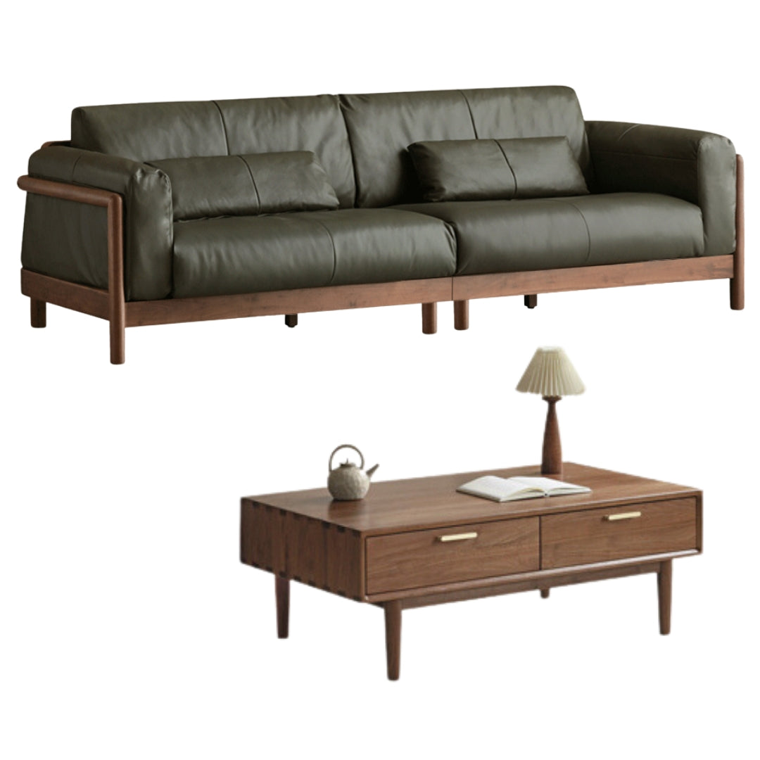 Black Walnut Solid Wood Leather Sofa Modern