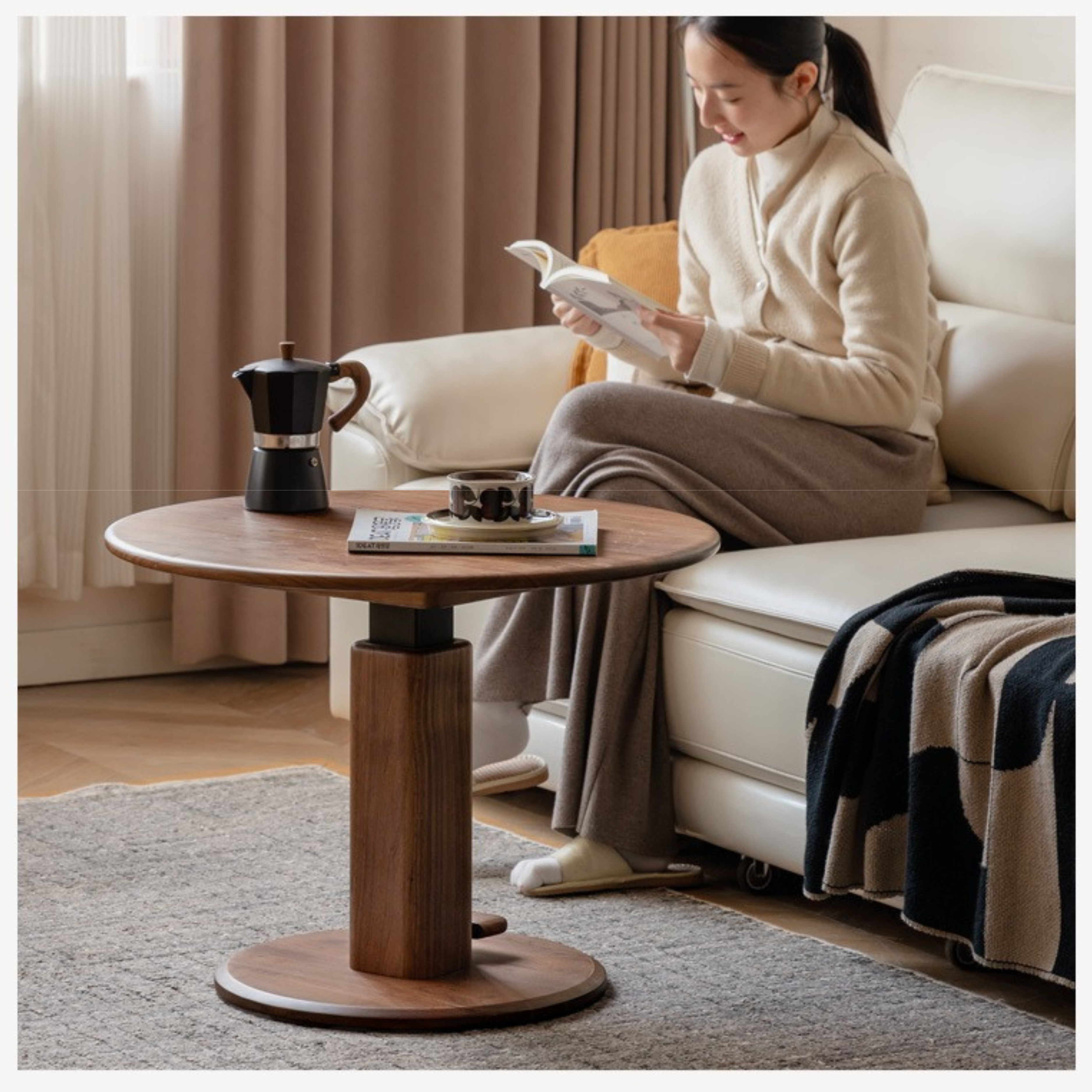 Black Walnut Round Solid Wood Coffee Table