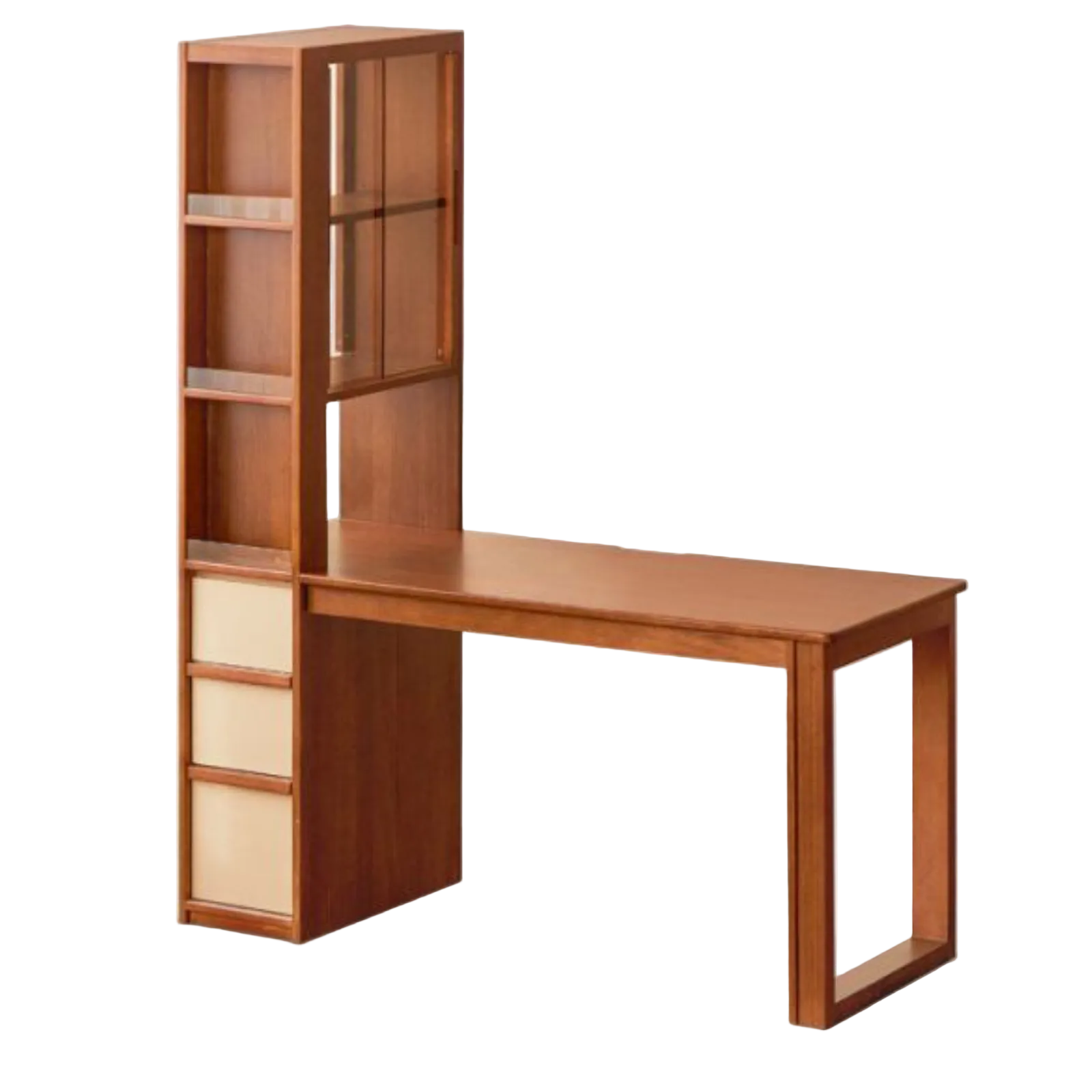 Poplar Solid Wood Retro Style Multifuntional Desk with Integrated Bookshelf