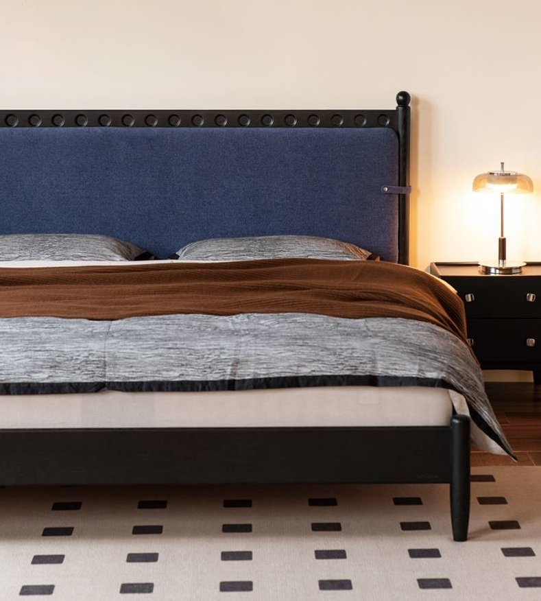 Ash Solid Wood Bed – Bauhaus Style with Soft Leather Upholstery