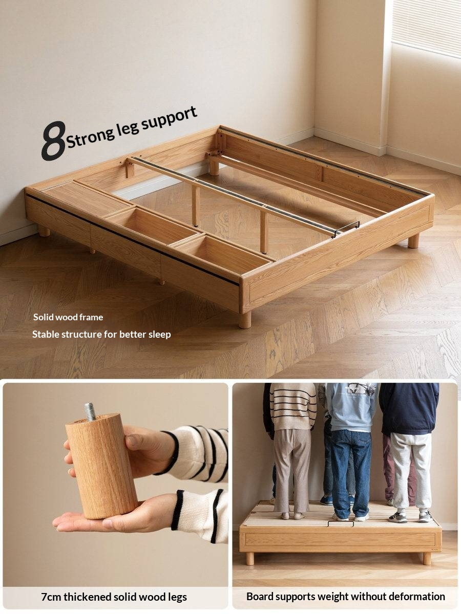Oak Solid Wood Platform Bed — Headboard-Free, Drawer Storage, Simple Pull-Out Design