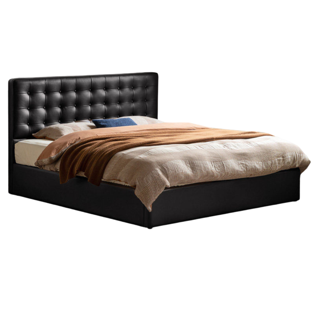 Genuine Leather Hydraulic Lift Storage Bed with Drawers