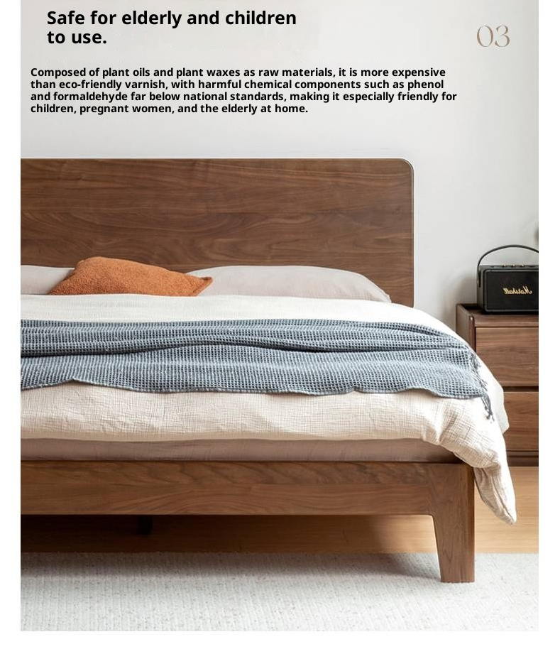 Black Walnut, Golden Sandalwood Solid Wood Italian Style Light Luxury Bed