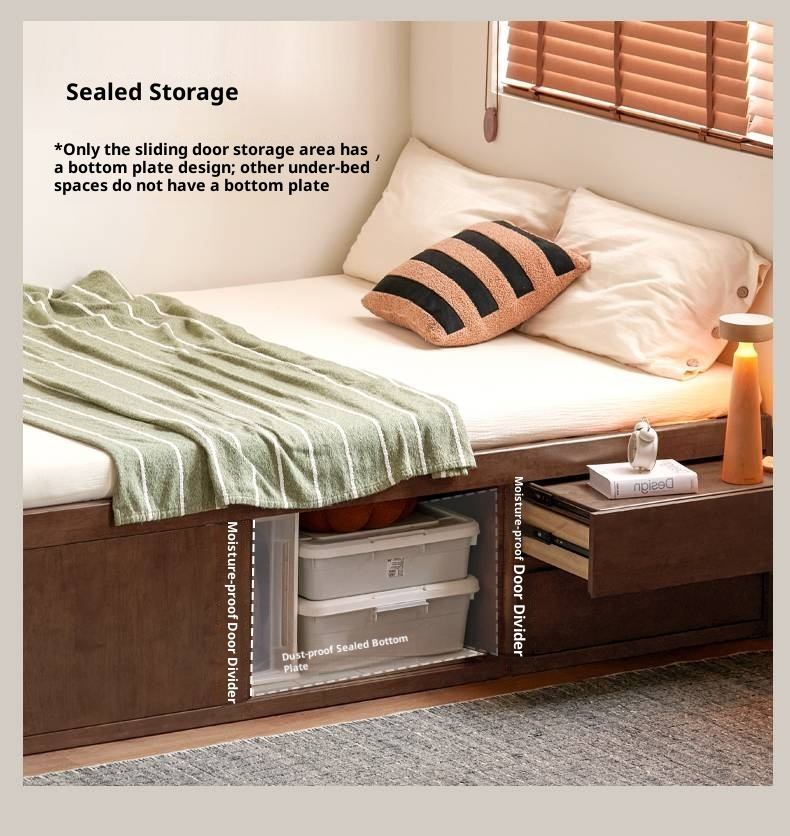 Rubberwood Solid Wood Modern Simple Box Platform Bed, Headboard-Free Bed