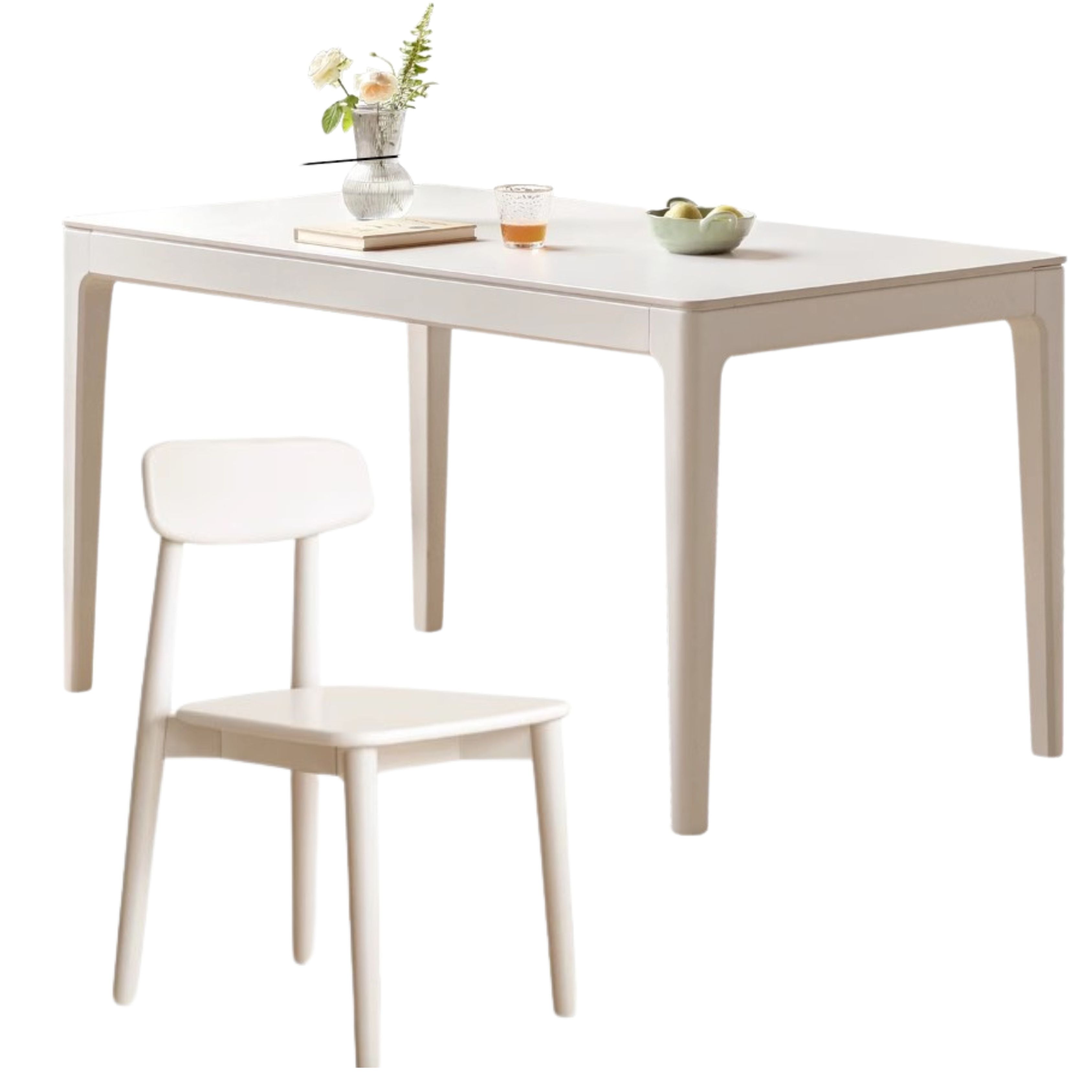 Birch Solid Wood Rock Plate Dining Table White Cream