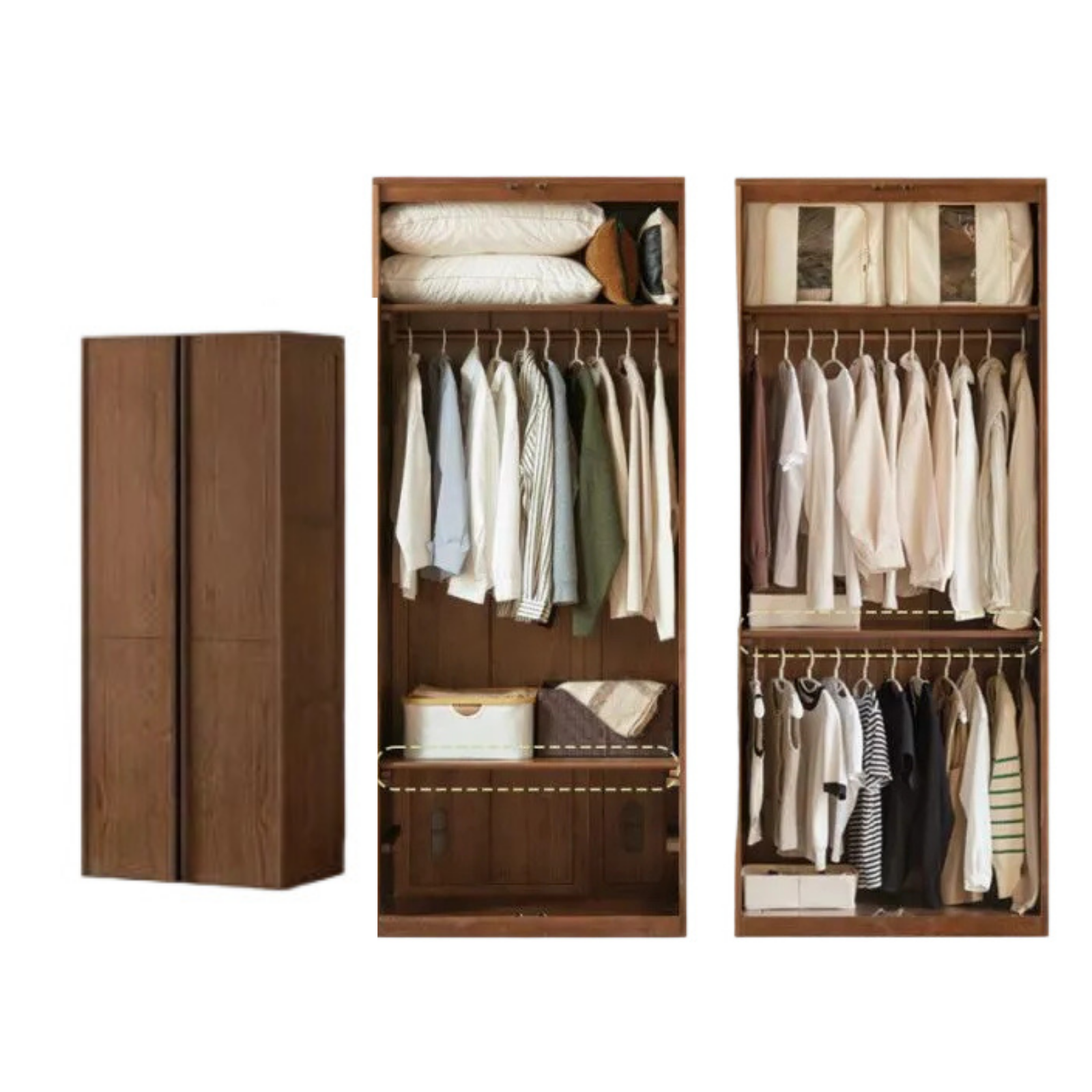 Oak Solid Wood Wardrobe with Italian Light Luxury Style and Double Doors