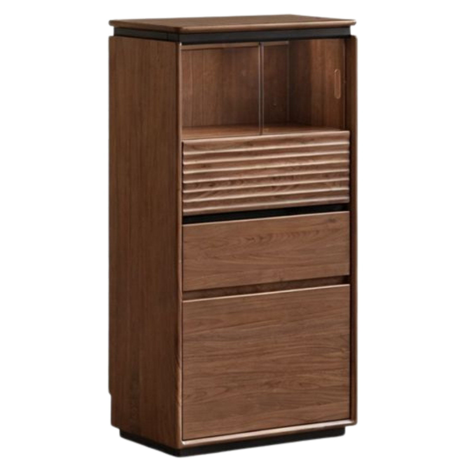 Black Walnut, Ash, Oak Solid Wood Tall Side Cabinet with Louvered Sliding Door and LED Lighting