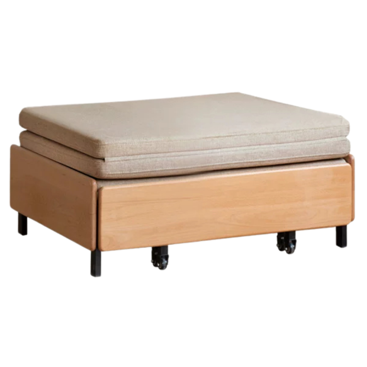 Oak Solid Wood Convertible Ottoman Sleeper Bed with Rolling Casters
