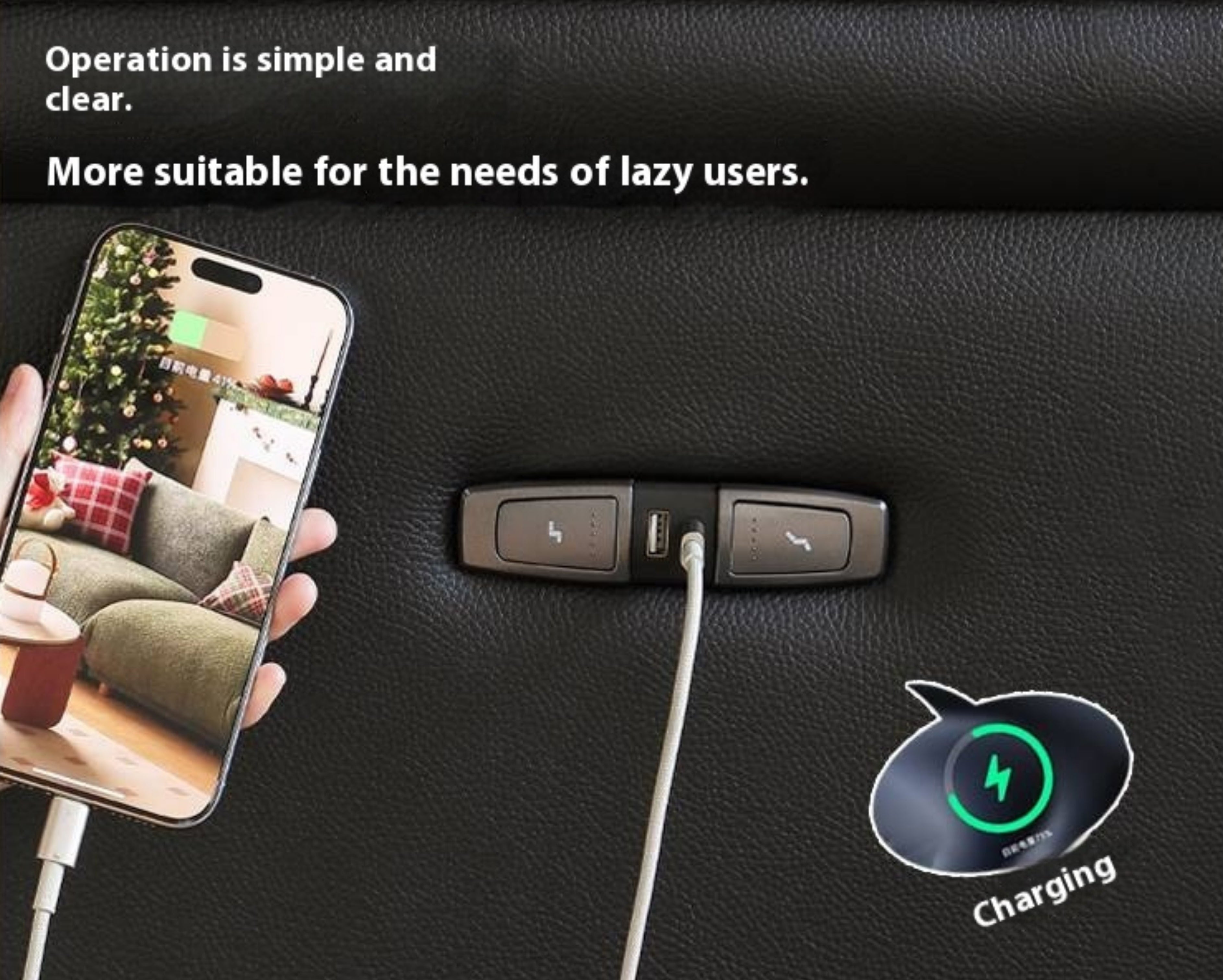 Genuine Leather Sofa Zero-Wall Electric Recliner with Extendable Function and Piano-Key Controls