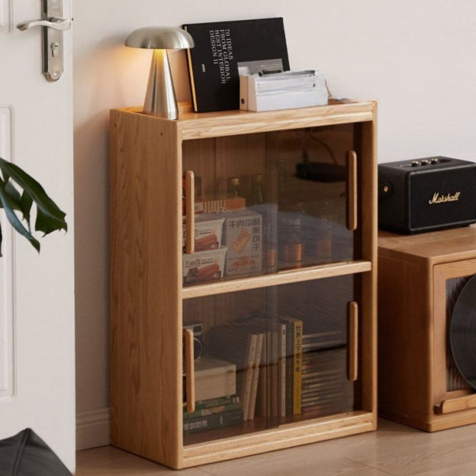 Oak Solid Wood Modern Minimalist Low Bookcase and Storage Cabinet