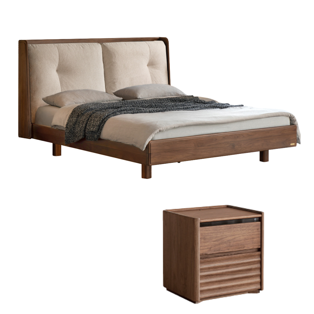 Black Walnut Solid Wood Italian Light Luxury Genuine Leather Soft Bed